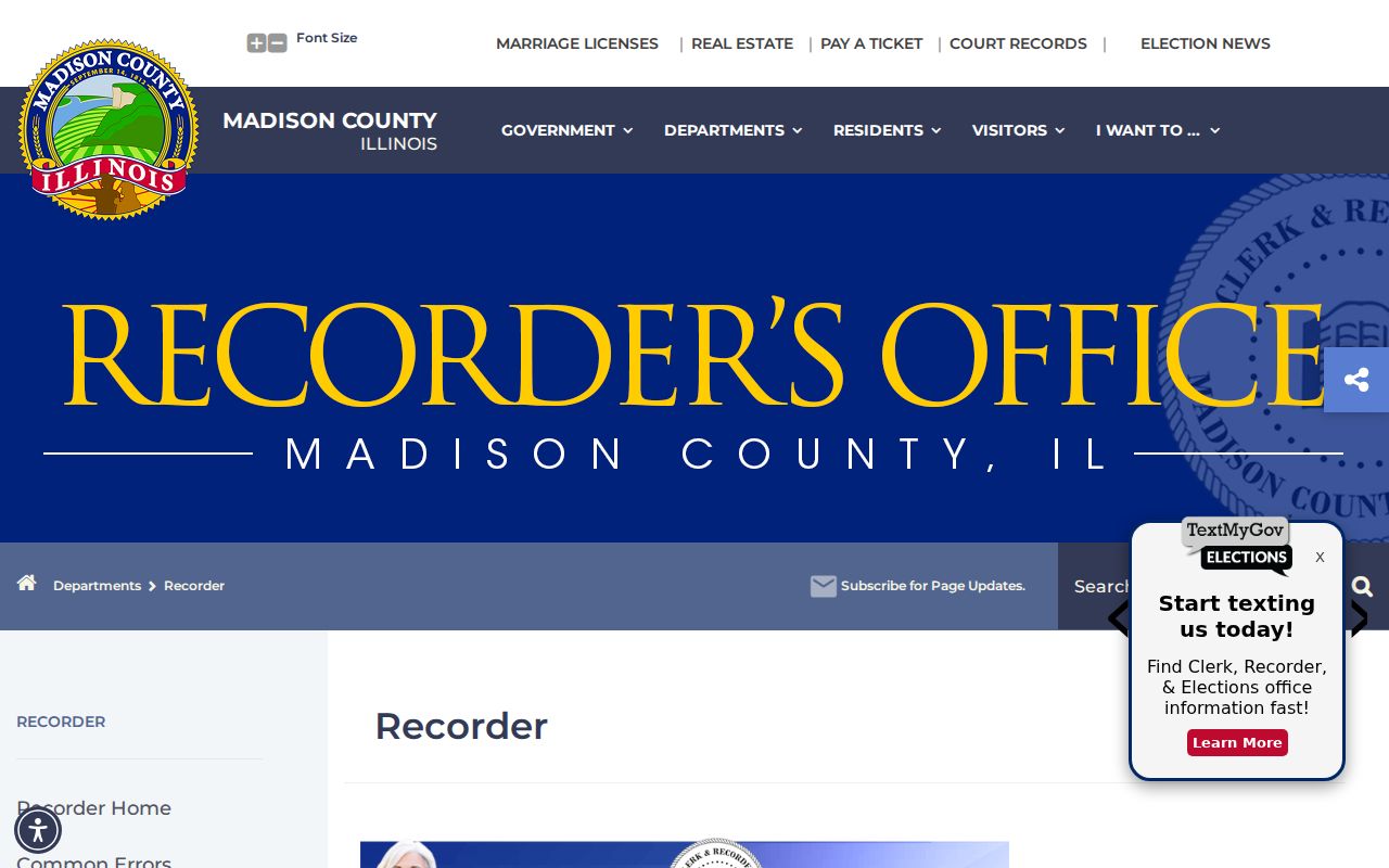 Madison County Recorder office page for tracing previous Alton property owners